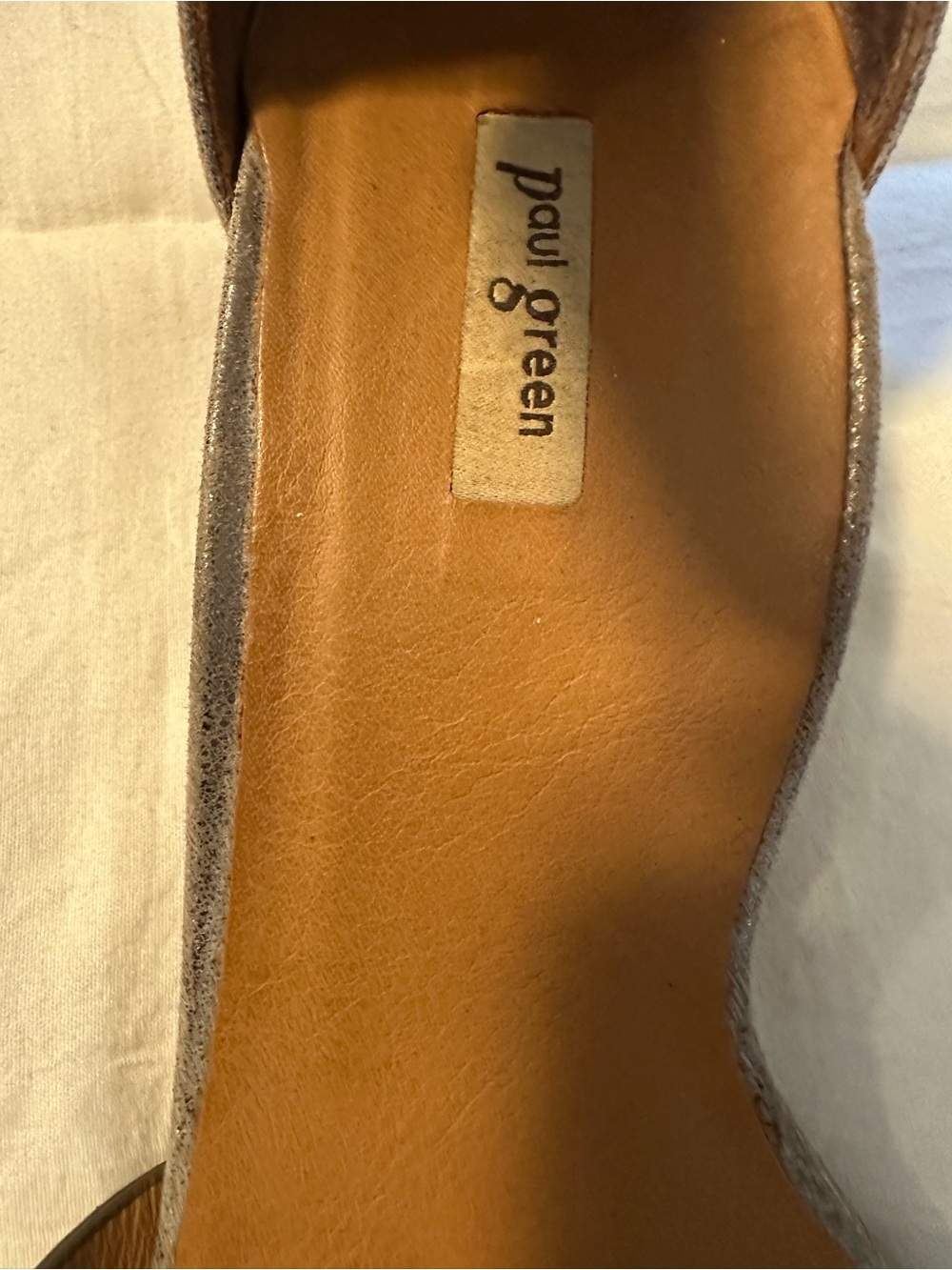 Paul Green Coco Smoke Metallic Leather Taupe Ankle-Strap Sandal Wooden Heel Sz 8 - Picture 9 of 10